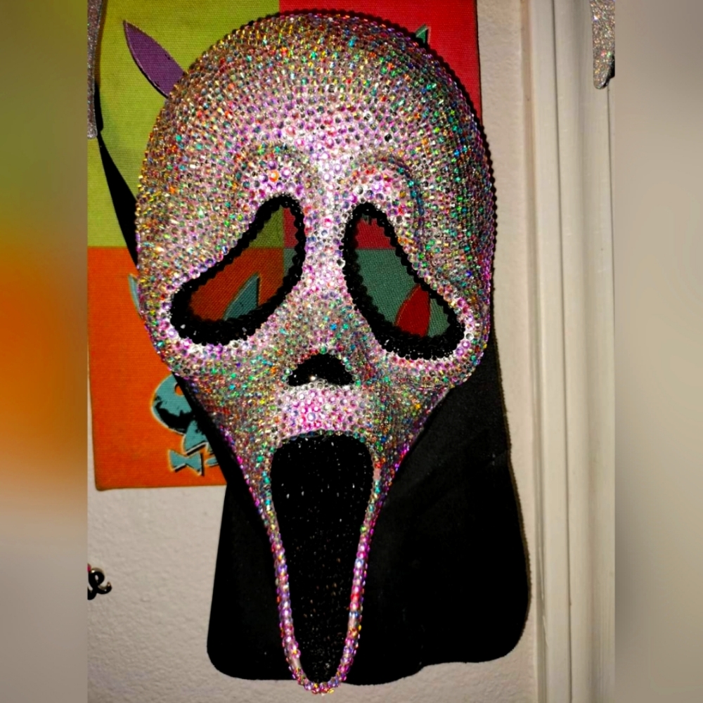 Custom Metallic pink airbrushed & Bling Y2K aesthetic Scream mask